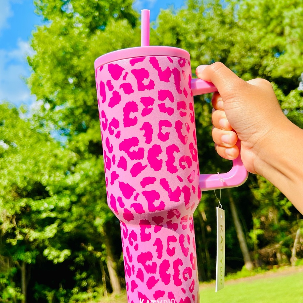 Pink Leopard Print Tumbler with Straw